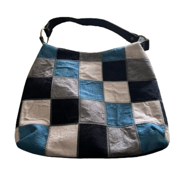 Suede Patchwork Pattern Shoulder Bag - 8 inch Drop - Picture 1 of 3